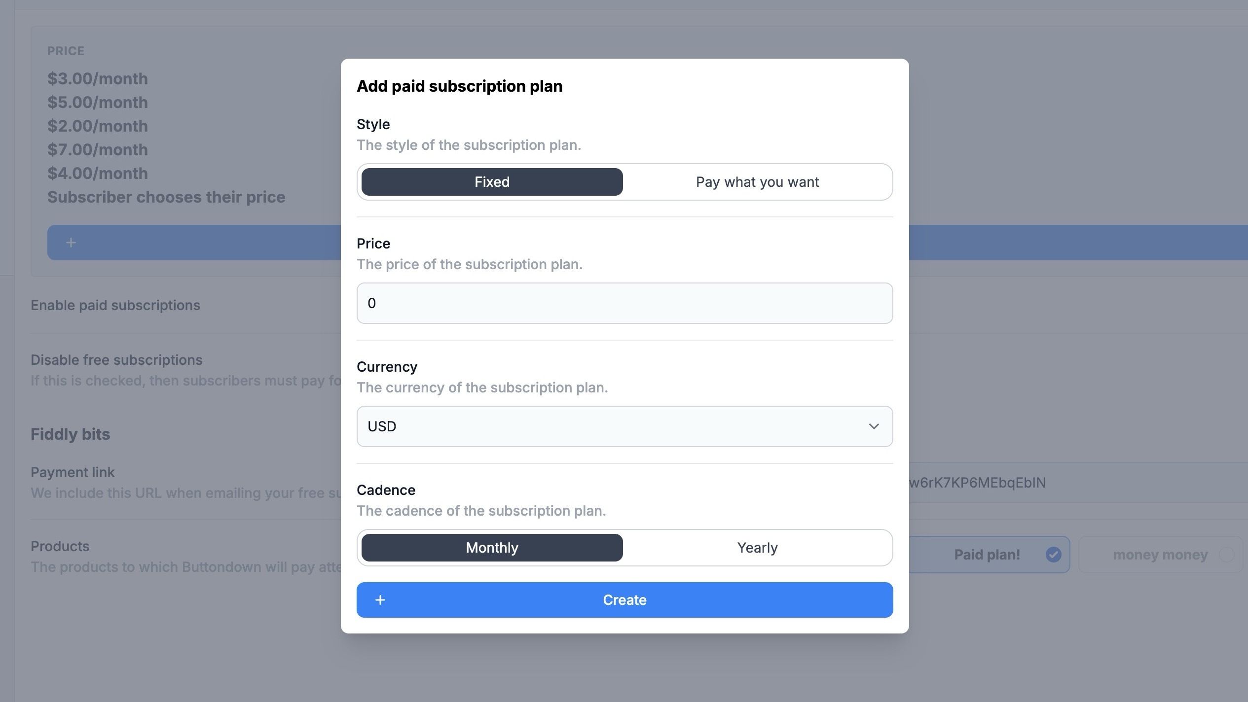 Screenshot of Paid Subscriptions. feature